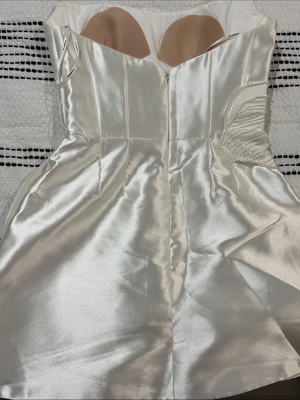By Watters Brie Strapless White Mini Embellished Dress with Pearl Floral Appliqu - Picture 8 of 8